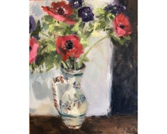 Used Vase of Anemones, Original painting, Interior art, Flowers, Still life