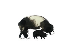 Mother and child by Gabrielle Pool - Whimsical ink drawing of hippopotamus