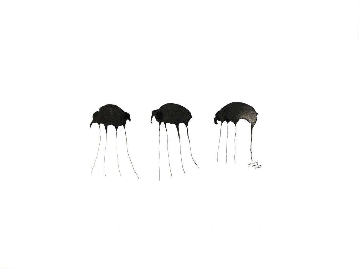 saltar el fandango de la luz- Gabielle Pool - Dibujo caprichoso a tinta - Animal Art Marrón de Gabrielle Pool