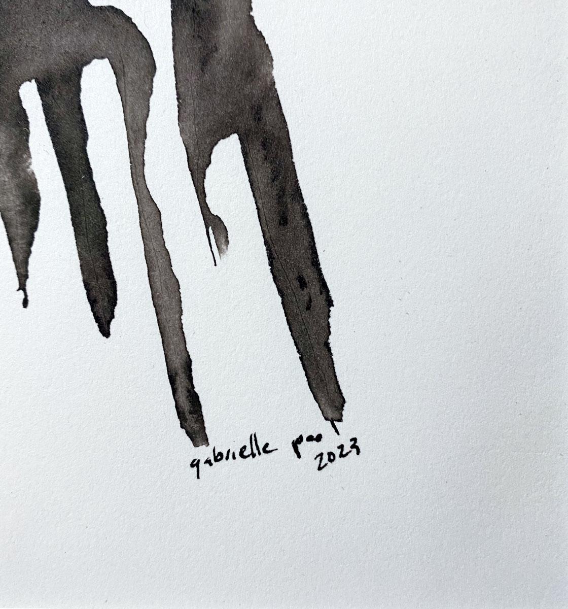 The Band by Gabrielle Pool.  Ink drawing on paper of three adolescent giraffes For Sale 1