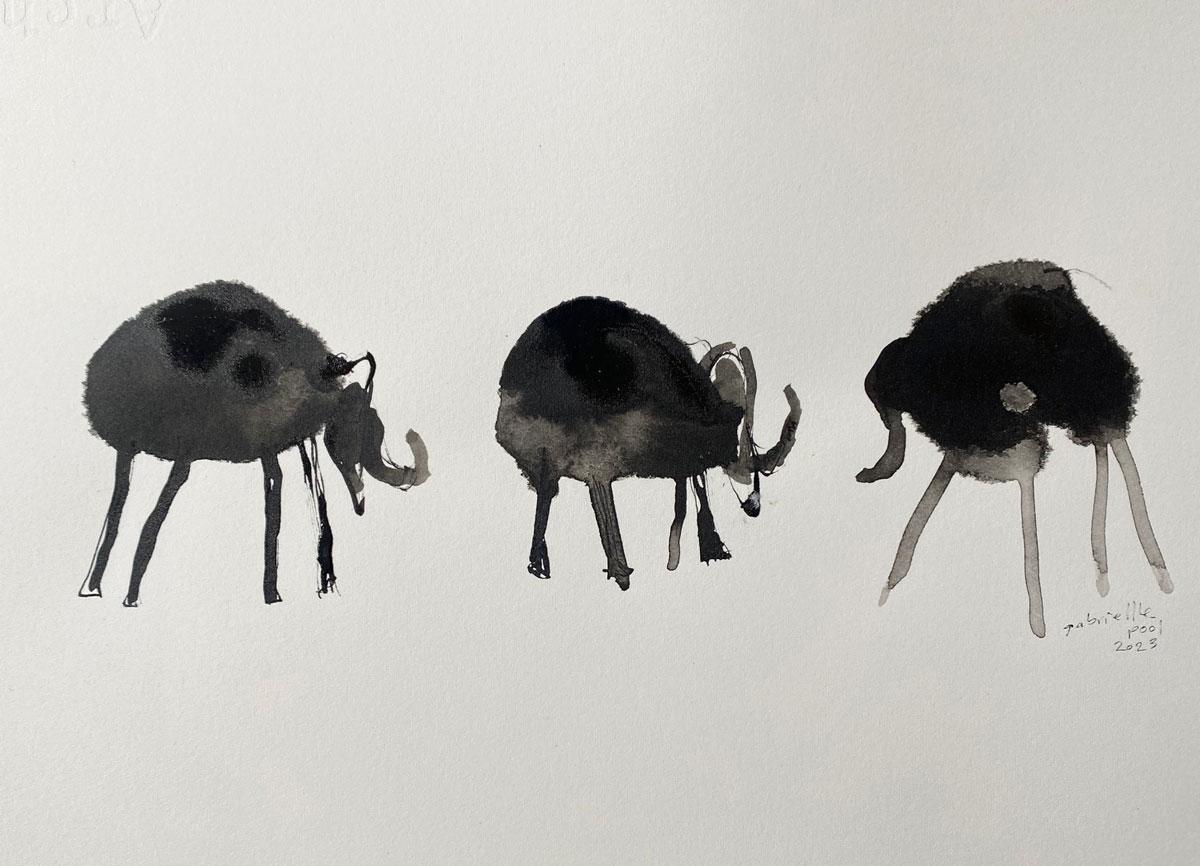 The reunion- Gabielle Pool - Whimsical ink drawing For Sale 3