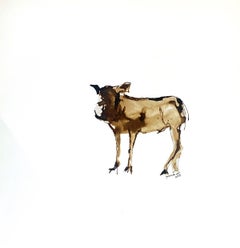Walter the warthog - Gabrielle Pool - Whimsical ink drawing on paper, wood frame