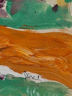 Paisaje fauvista Aguada sobre papel, Firmado, Mediados del siglo XX