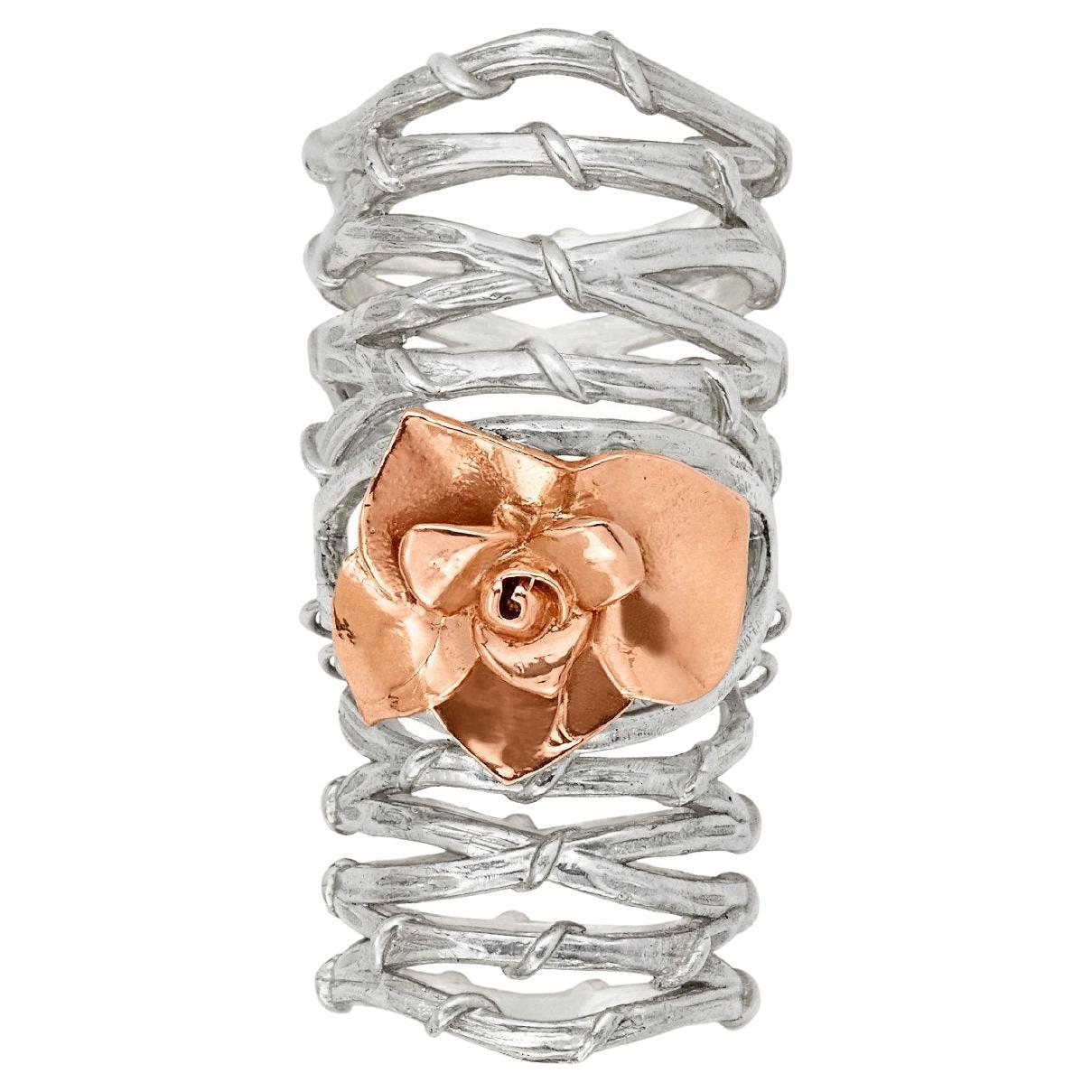 Gabrielle Rose Knuckle Gladiator Full Finger Ring in 10k Rose Gold & Silver For Sale