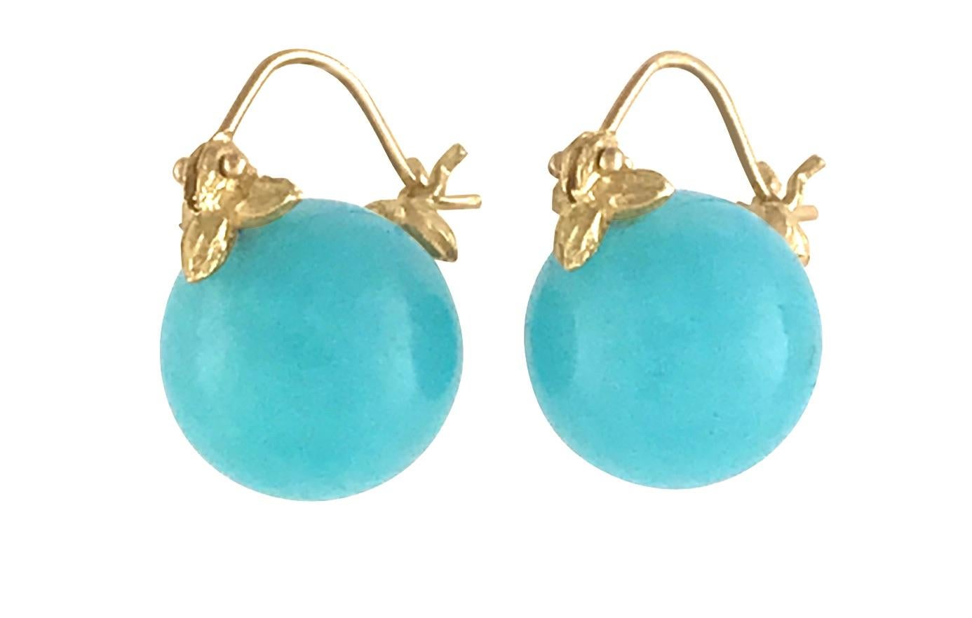 Round Cut Gabrielle Sanchez Smooth Amazonite 18k Flyer Earrings