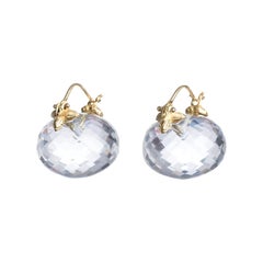 Gabrielle Sanchez, Large Faceted Rondelle Clear Quartz Flyer Earrings