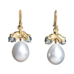 Gabrielle Sanchez, Pale Grey South Sea Pearls and Lily Blue Tourmaline Earrings