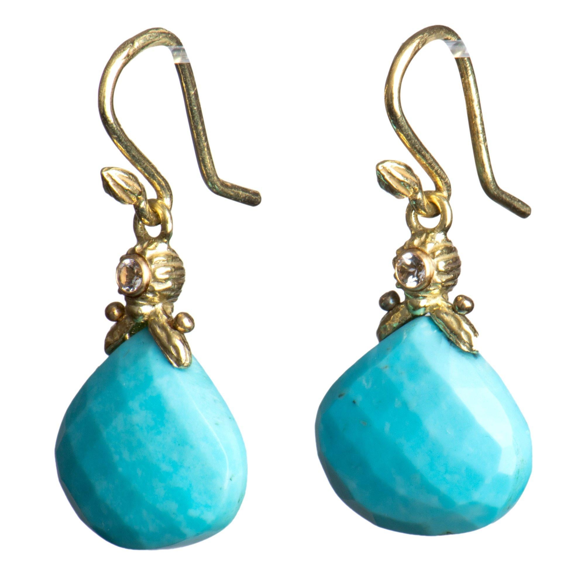 Sleeping Beauty is more than a fairytale: it's also a storied turquoise mine in Arizona, that closed in 2012. So you'll treasure these flawless sky-blue Sleeping Beauty turquoise earrings, faceted briolettes set into Gabrielle's classic 18k baby