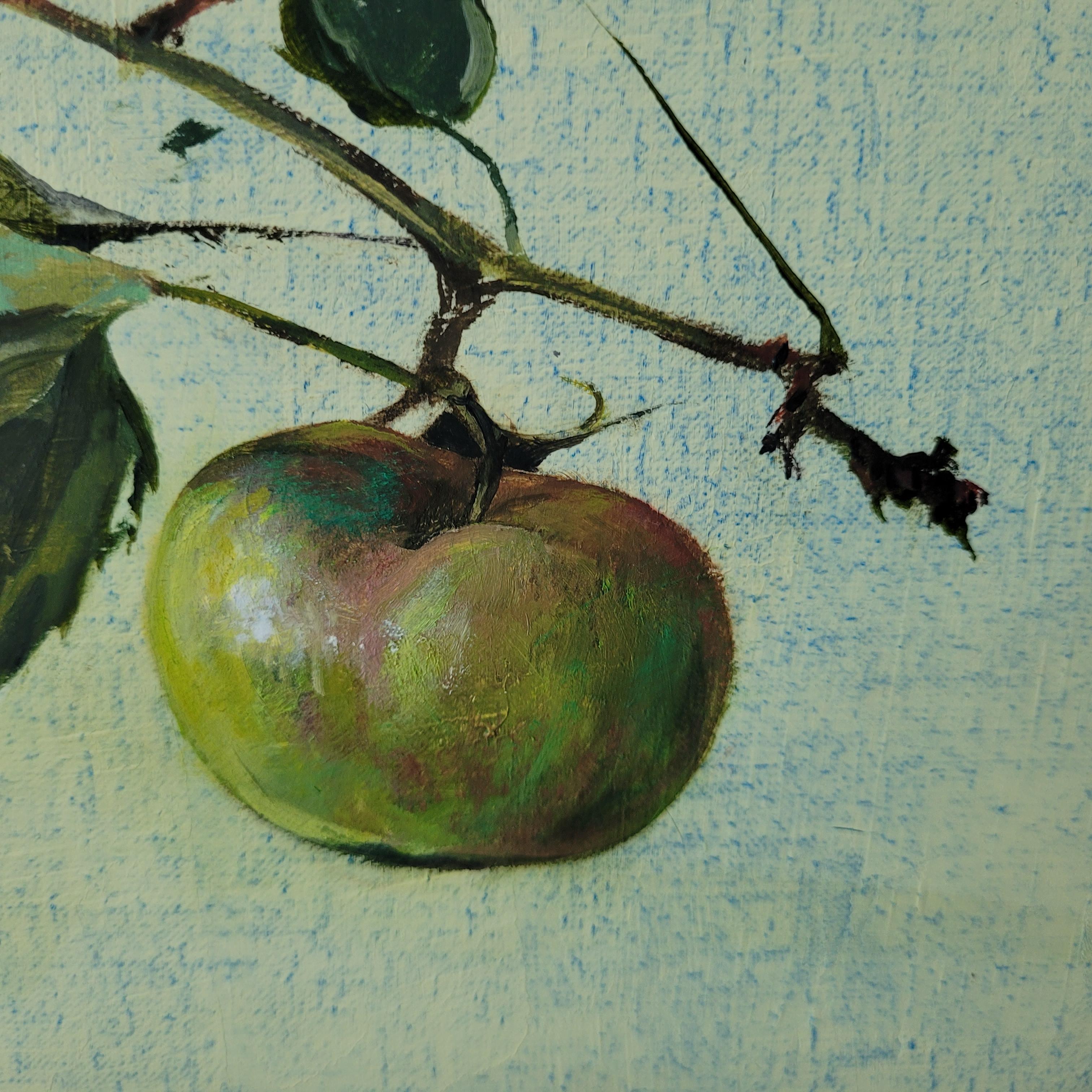 Ramita de manzano- Bodegón figurativo realista Pintura al óleo, arte polaco - Figurative Painting Beige de Gabryela Wasowicz