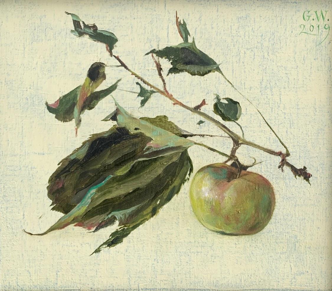 Gabryela Wasowicz Still-Life Painting - Apple tree twig- Realistic Figurative Still life Oil Painting, Polish art
