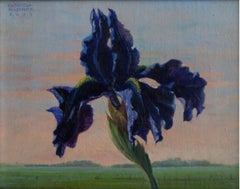 Iris. Realistisches Stilleben in kleinem Maßstab Ölgemälde, polnischer Künstler