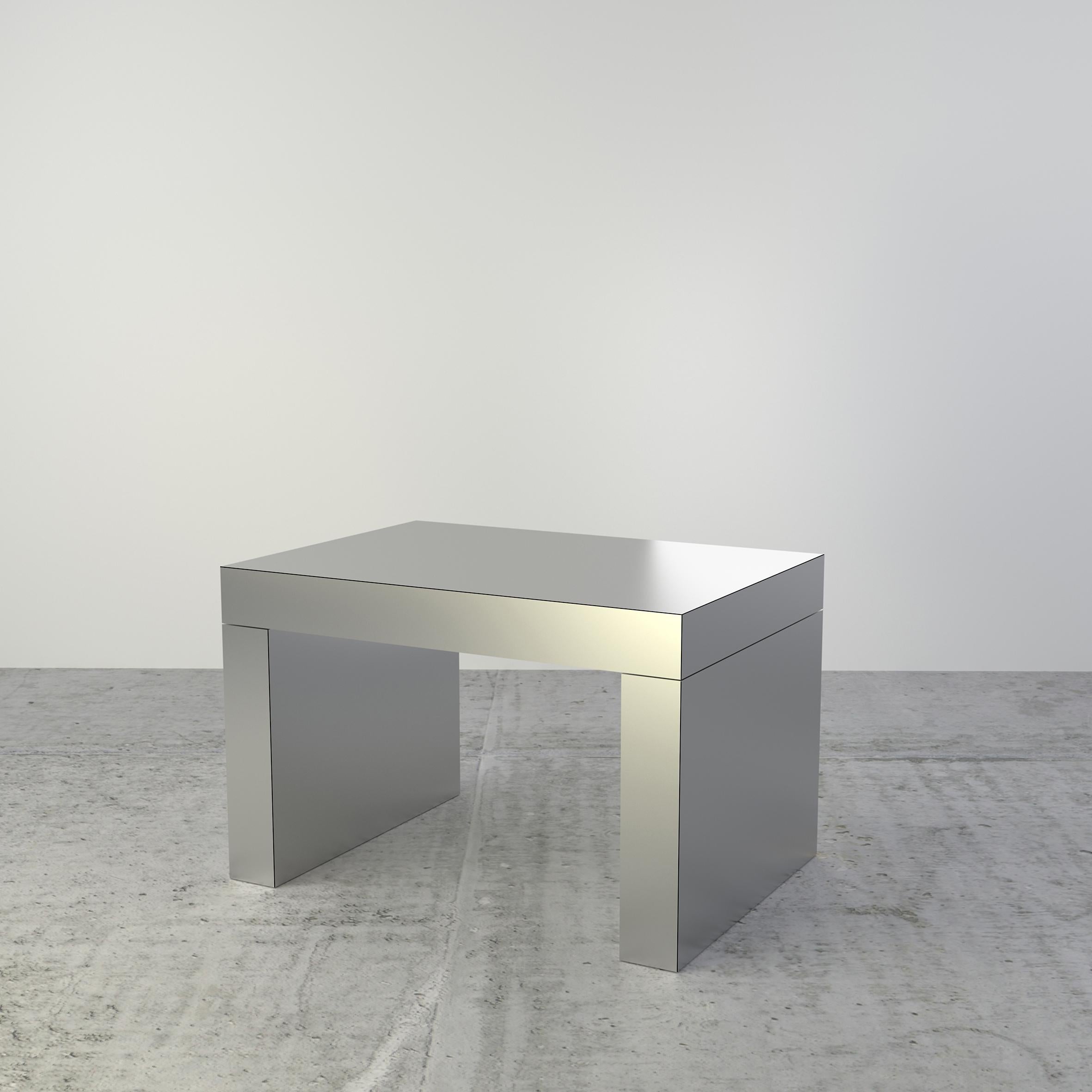 Gaby is a multifunctional coffee table entirely covered by HPL aluminum. The manufacturing process and research on metal surfaces treatment and finishing allows to highlight the shine and brightness of aluminum.