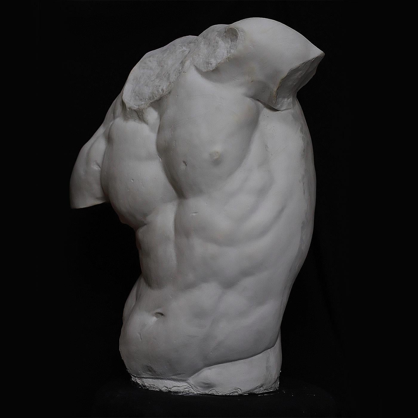 This is a plaster bust reproducing the Torso Gaddi, the famous fragmentary sculpture displayed in the Uffizi Museums in Florence, which inspired many great artists of the Renaissance, including Michelangelo. The piece, handcrafted by the skilled