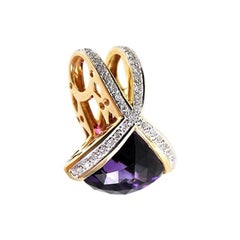 Gadi Brilliant 18 Karat Yellow Gold Diamonds Amethyst Domed Pendant