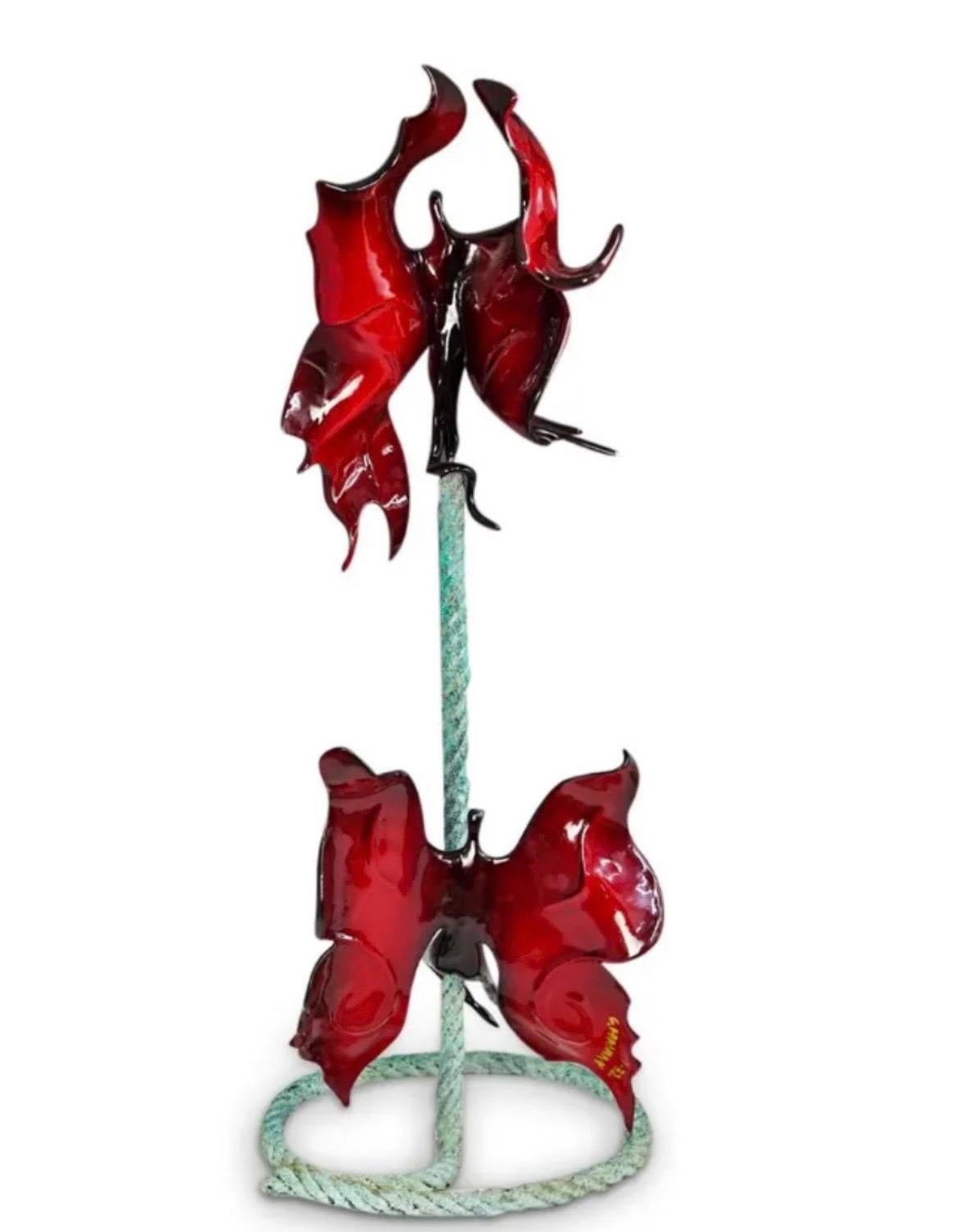 Large Abstract Angels Butterflies Israeli Contemporary Bronze Enameled Sculpture - Gold Abstract Sculpture by Gadi Fraiman