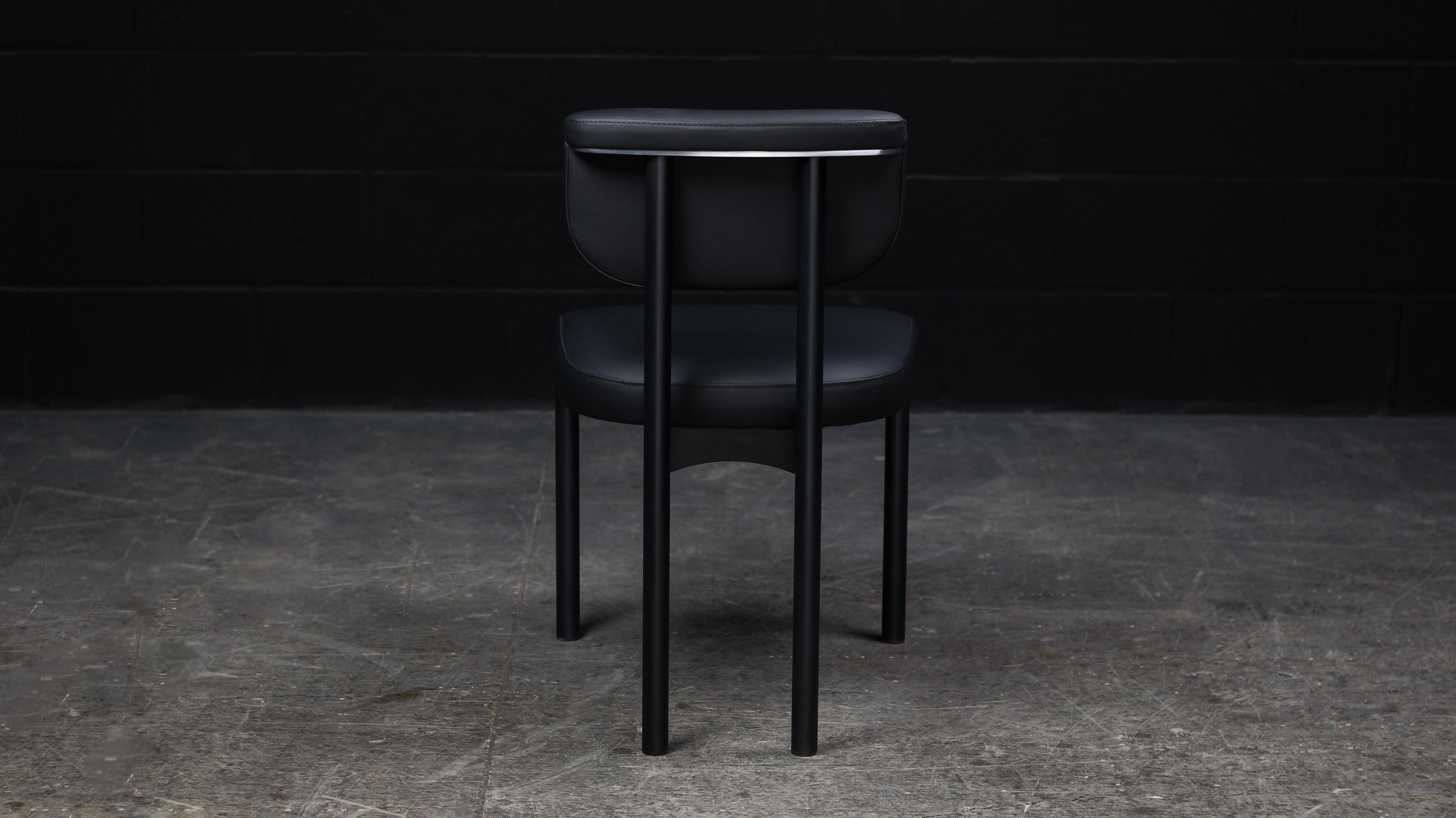Modern Gadot Chair by AMBROZIA, Black Nappa Leather, Blackened Steel & Satin Nickel For Sale