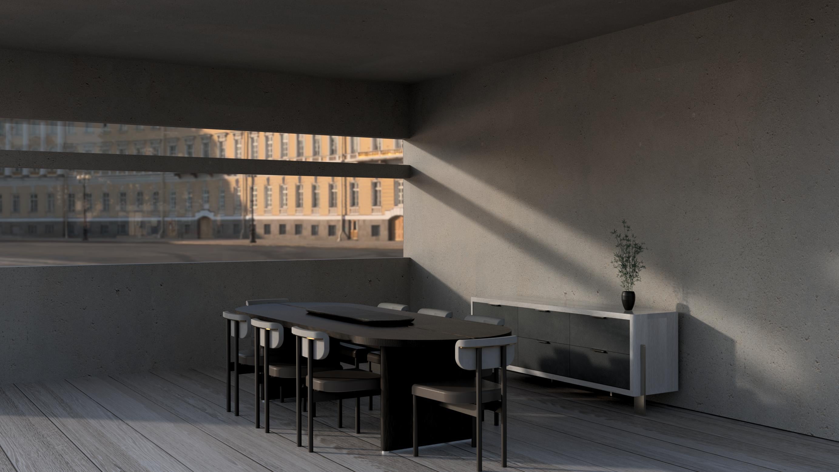 Gadot Chair by AMBROZIA, cuir nappa noir, acier noirci et nickel satiné en vente 1