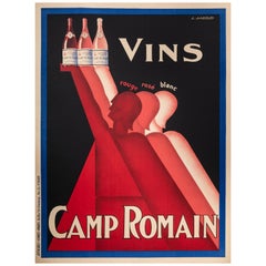 Affiche de vin Art Déco originale de Gadoud, Camp Romain Provence, Grenache de Syrah, 1930