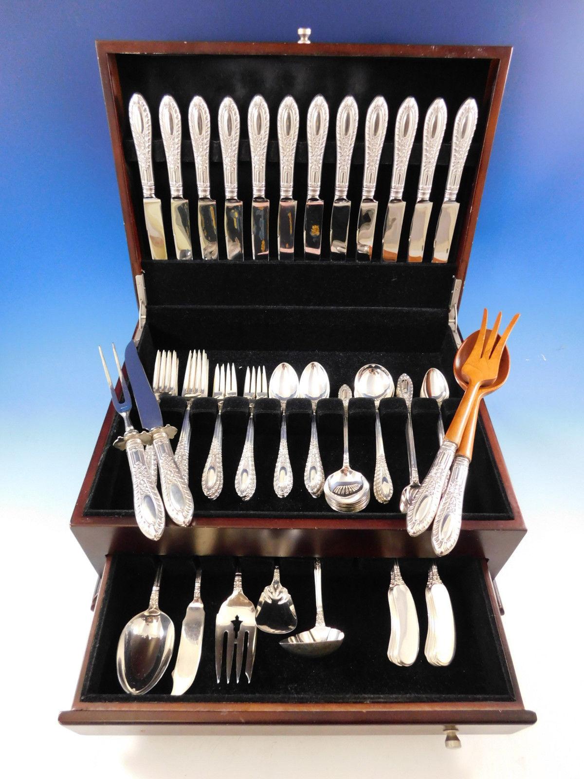 Monumental Gadroonette by Manchester (c1938) sterling silver flatware set of 108 pieces. This set includes:

12 knives, 9