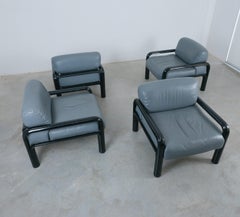 Gae Aulenti 4x Lounge Chairs by Knoll, Black Steel, Leather Cushions