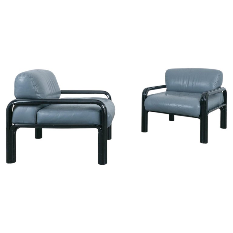Gae Aulenti 4x Lounge Chairs by Knoll, Black Steel, Leather Cushions