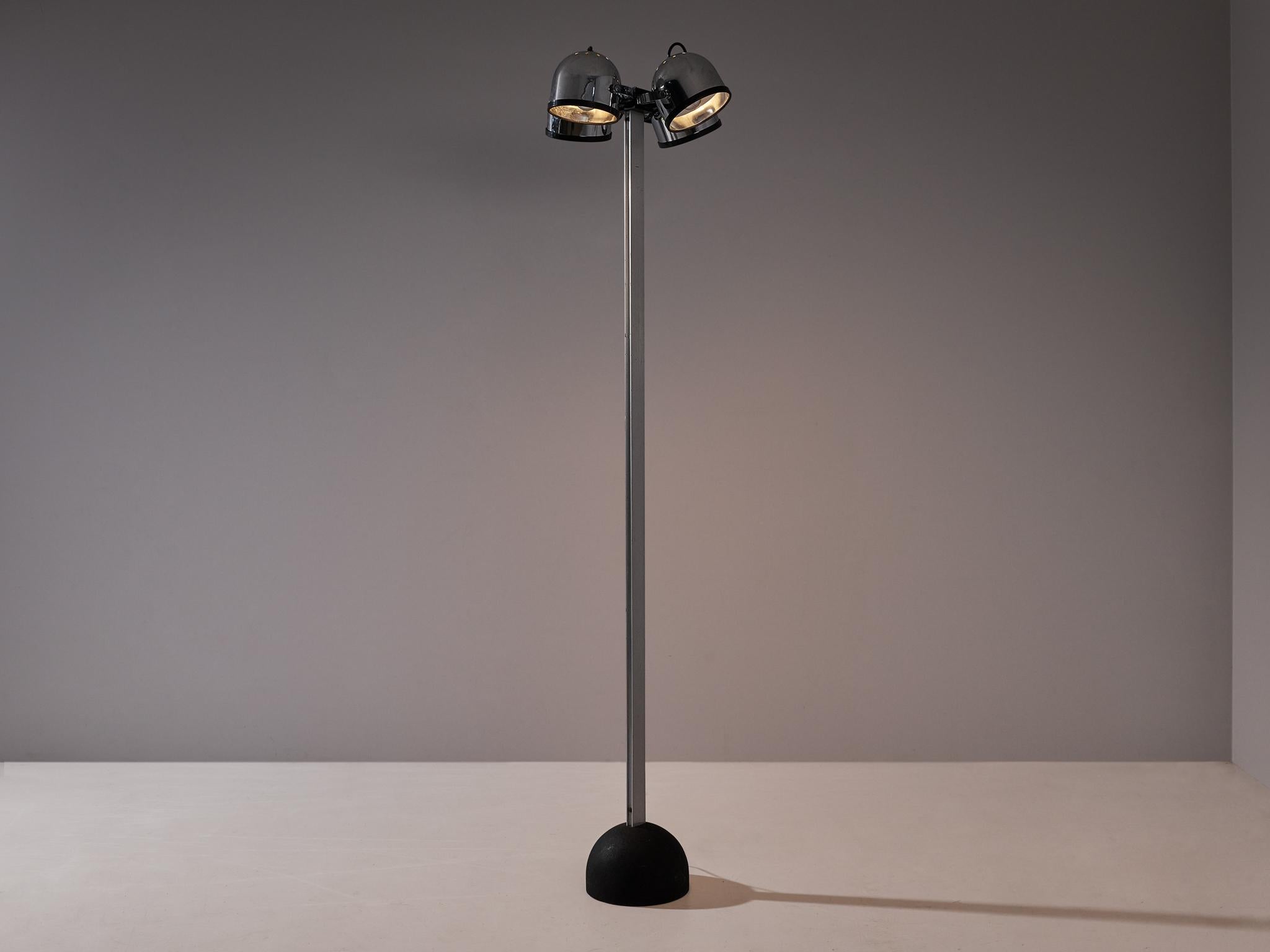 Gae Aulenti and Livio Castiglioni for Stilnovo, 'Sistema Trepiu, floor lamp, cast iron, chromed metal, aluminum, Italy, design 1972

Wonderful floor lamp designed by Gae Aulanti and Livio Castiglioni in Italy in 1972. This particular model is the