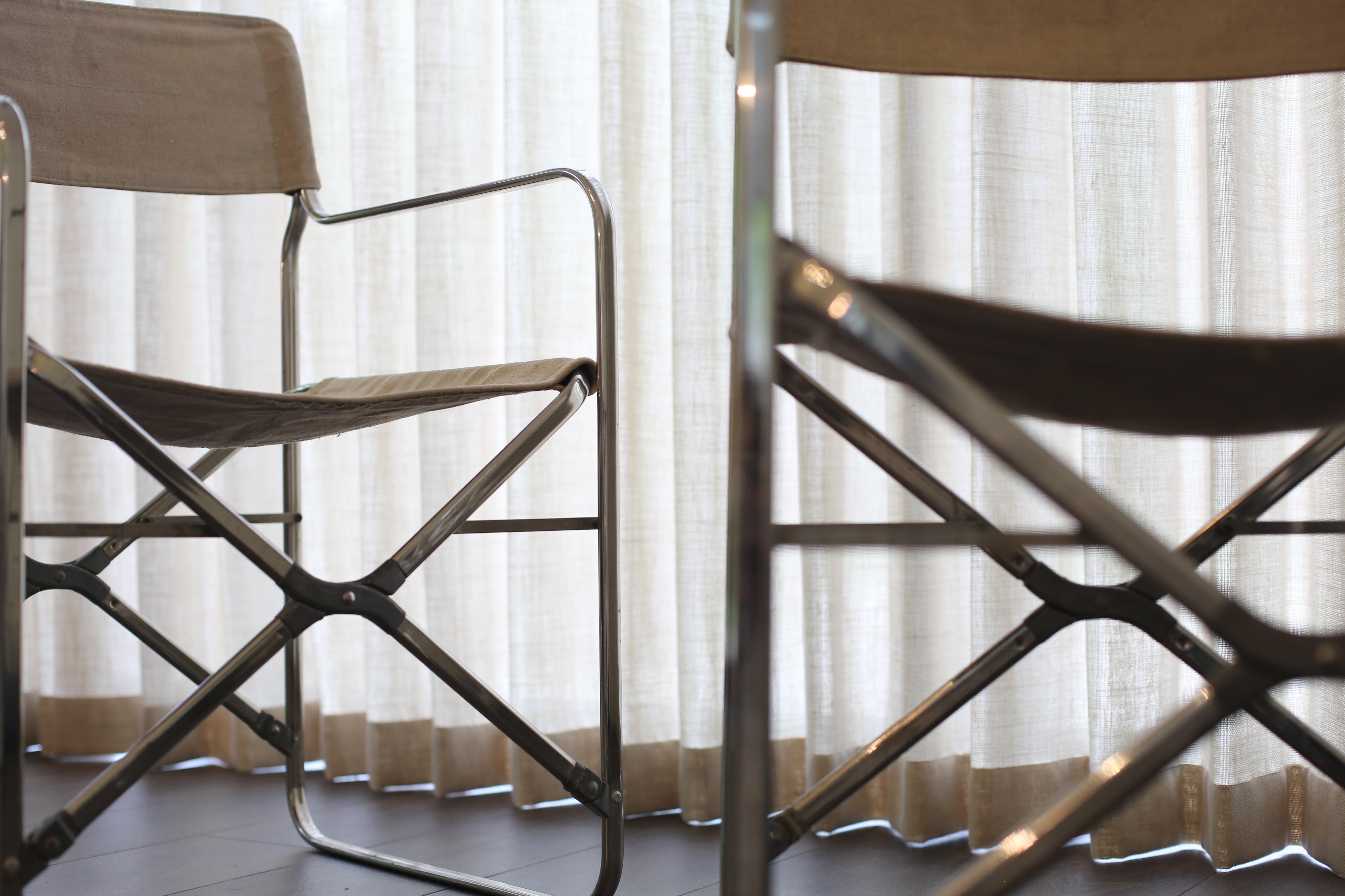 Gae Aulenti „April“ Segeltuch-Klappstühle, Zanotta, 1972 (Stahl) im Angebot
