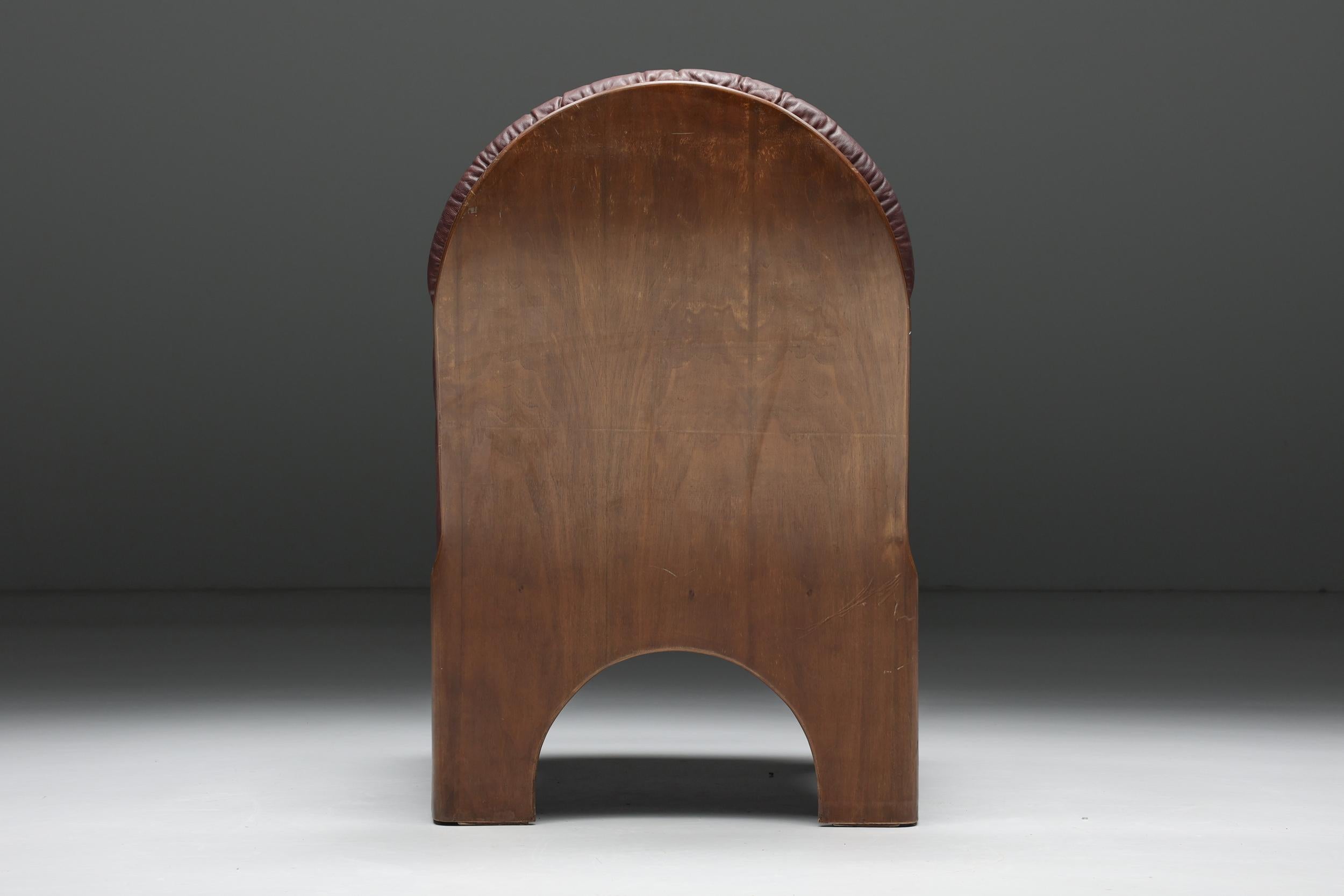 Gae Aulenti Arcata Sessel aus Nussbaum und burgunderfarbenem Leder, 1960er Jahre (Mitte des 20. Jahrhunderts) im Angebot