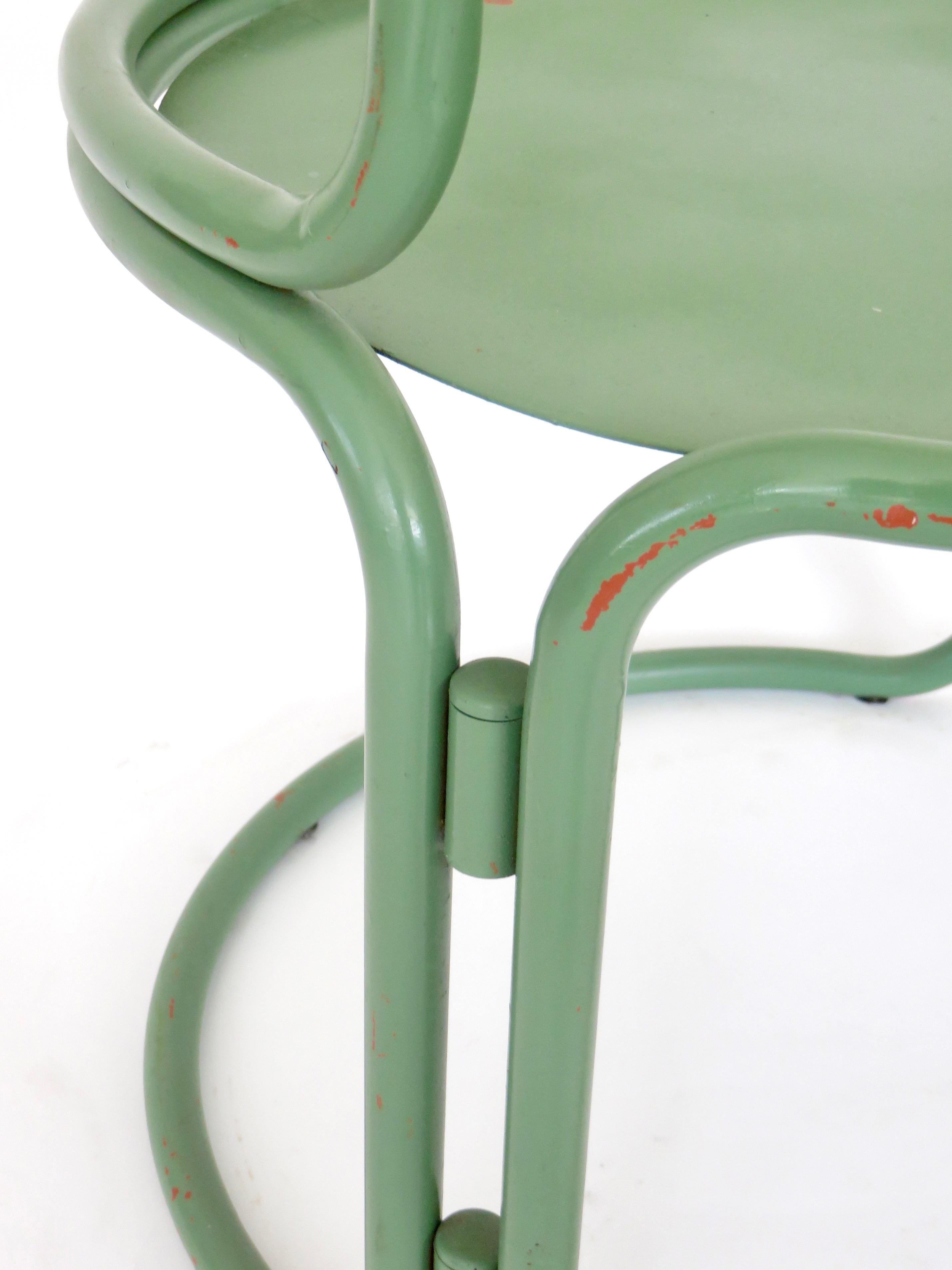 Gae Aulenti Attributed Locus Solus Style Italian Tubular Metal Green Side Chair 4