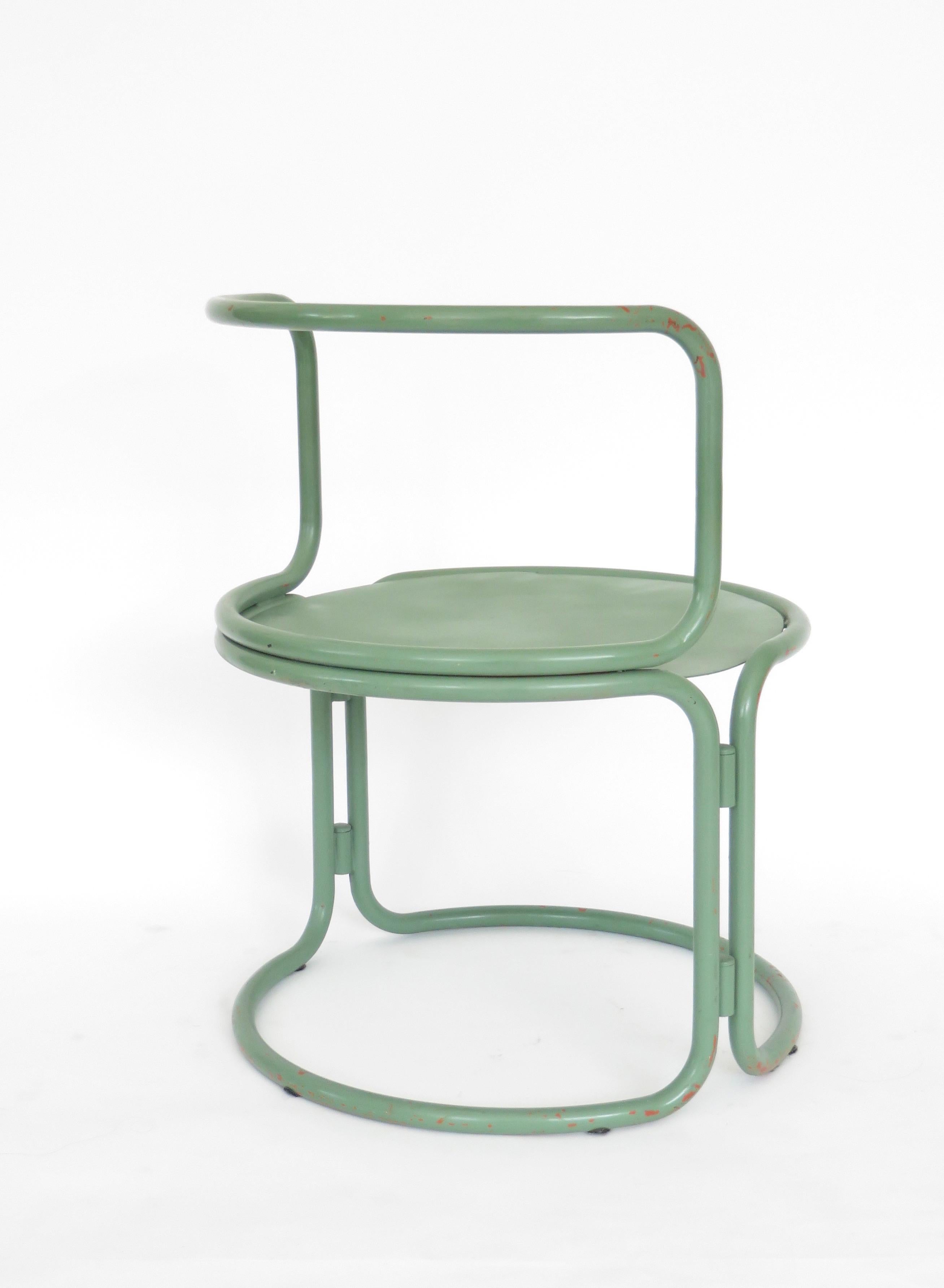 Mid-Century Modern Gae Aulenti Attributed Locus Solus Style Italian Tubular Metal Green Side Chair