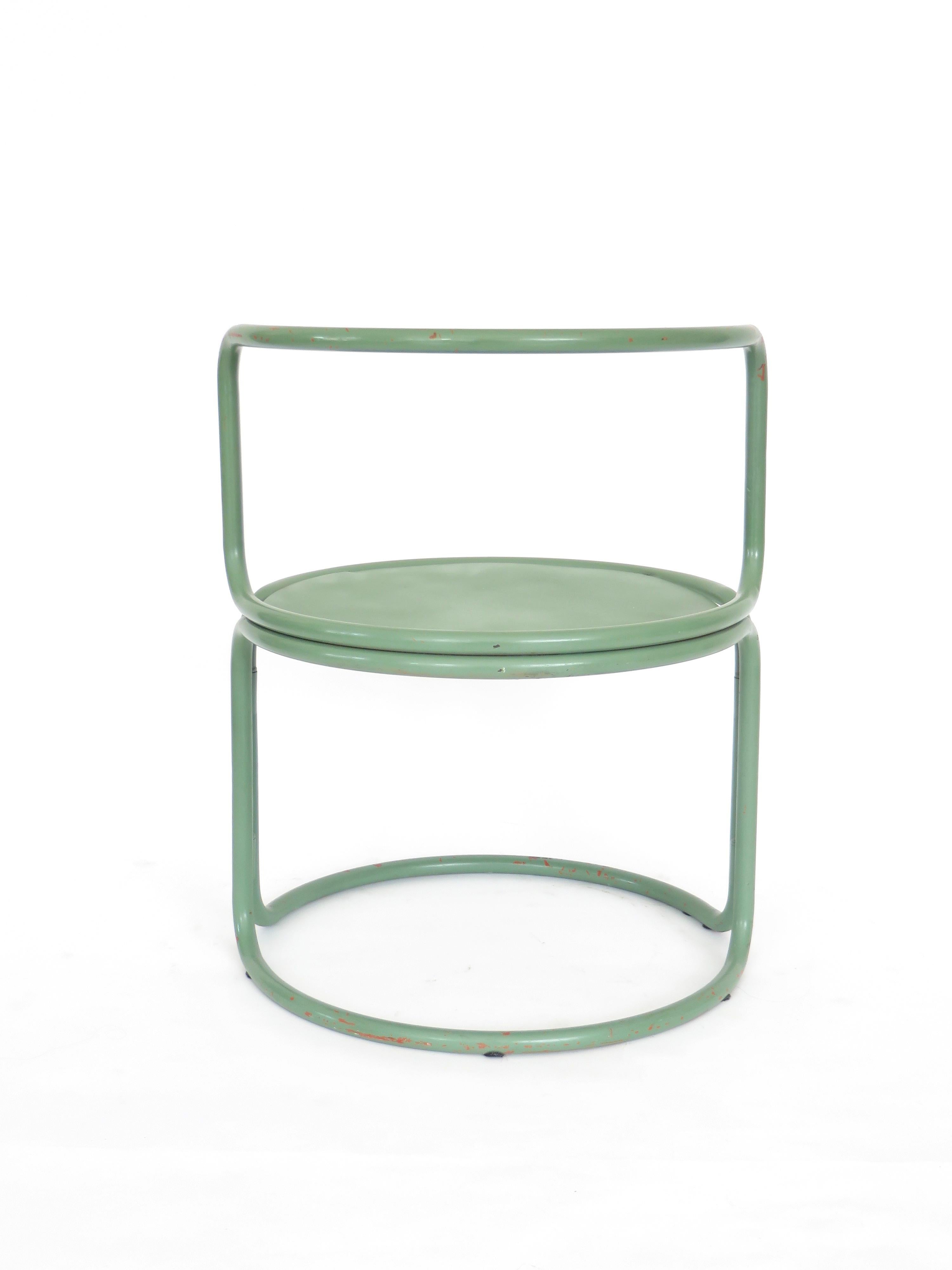 Painted Gae Aulenti Attributed Locus Solus Style Italian Tubular Metal Green Side Chair