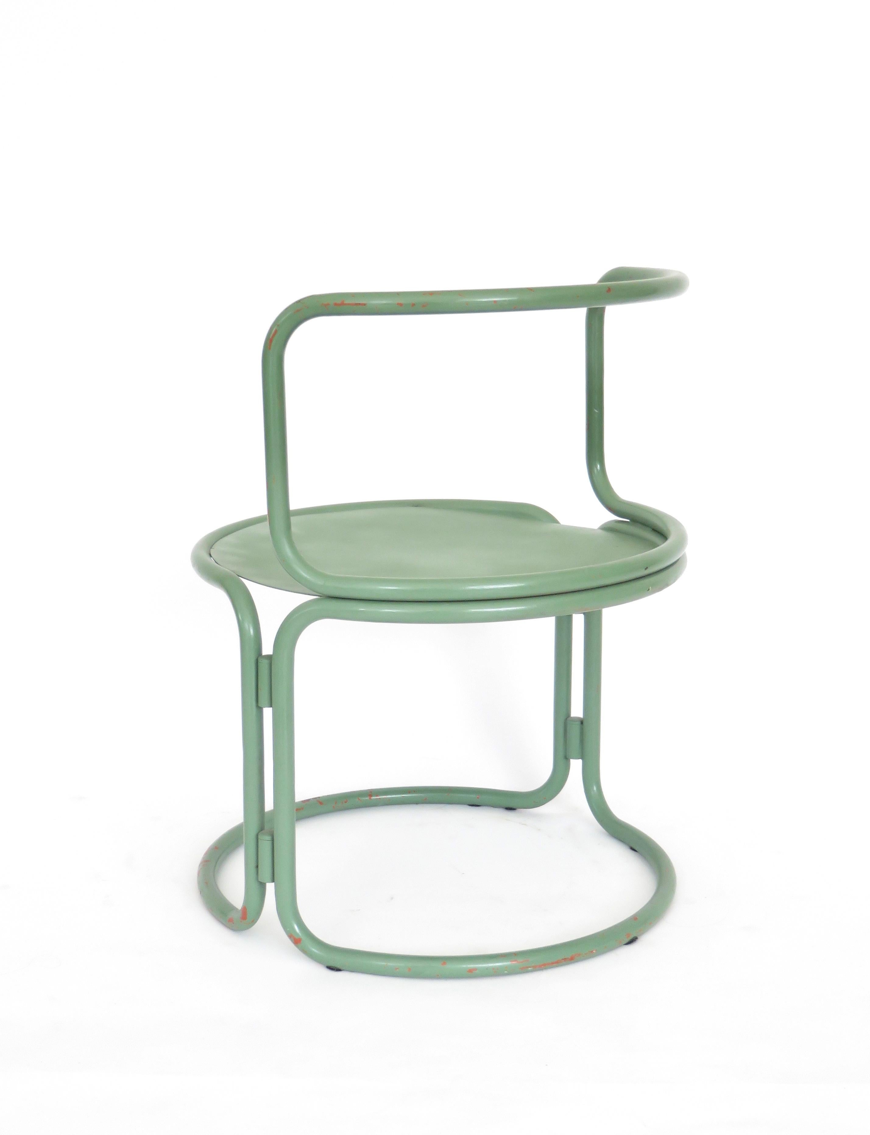 Gae Aulenti Attributed Locus Solus Style Italian Tubular Metal Green Side Chair In Good Condition In Chicago, IL