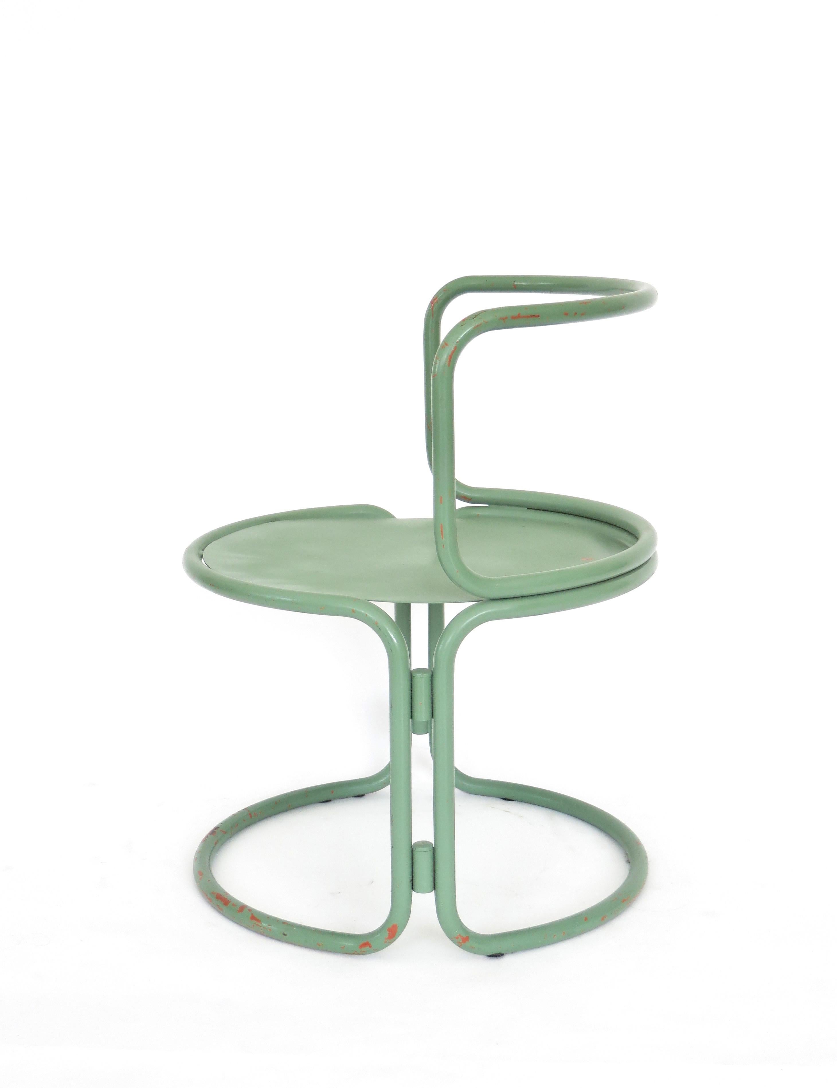 Mid-20th Century Gae Aulenti Attributed Locus Solus Style Italian Tubular Metal Green Side Chair
