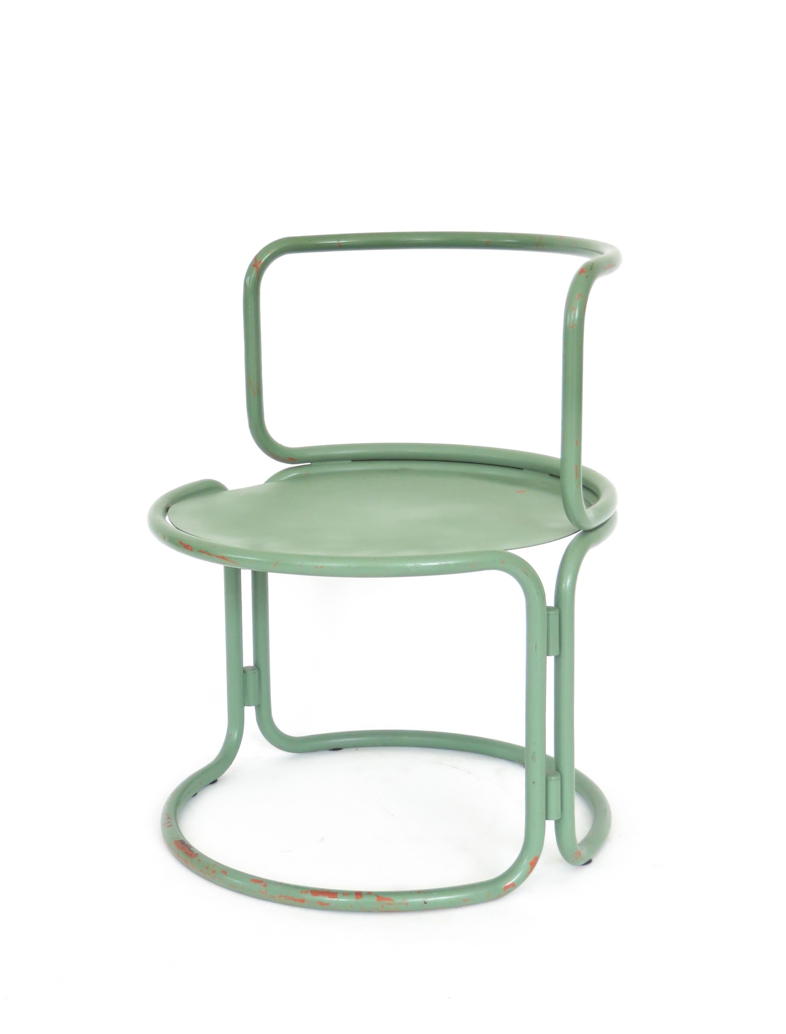 Steel Gae Aulenti Attributed Locus Solus Style Italian Tubular Metal Green Side Chair