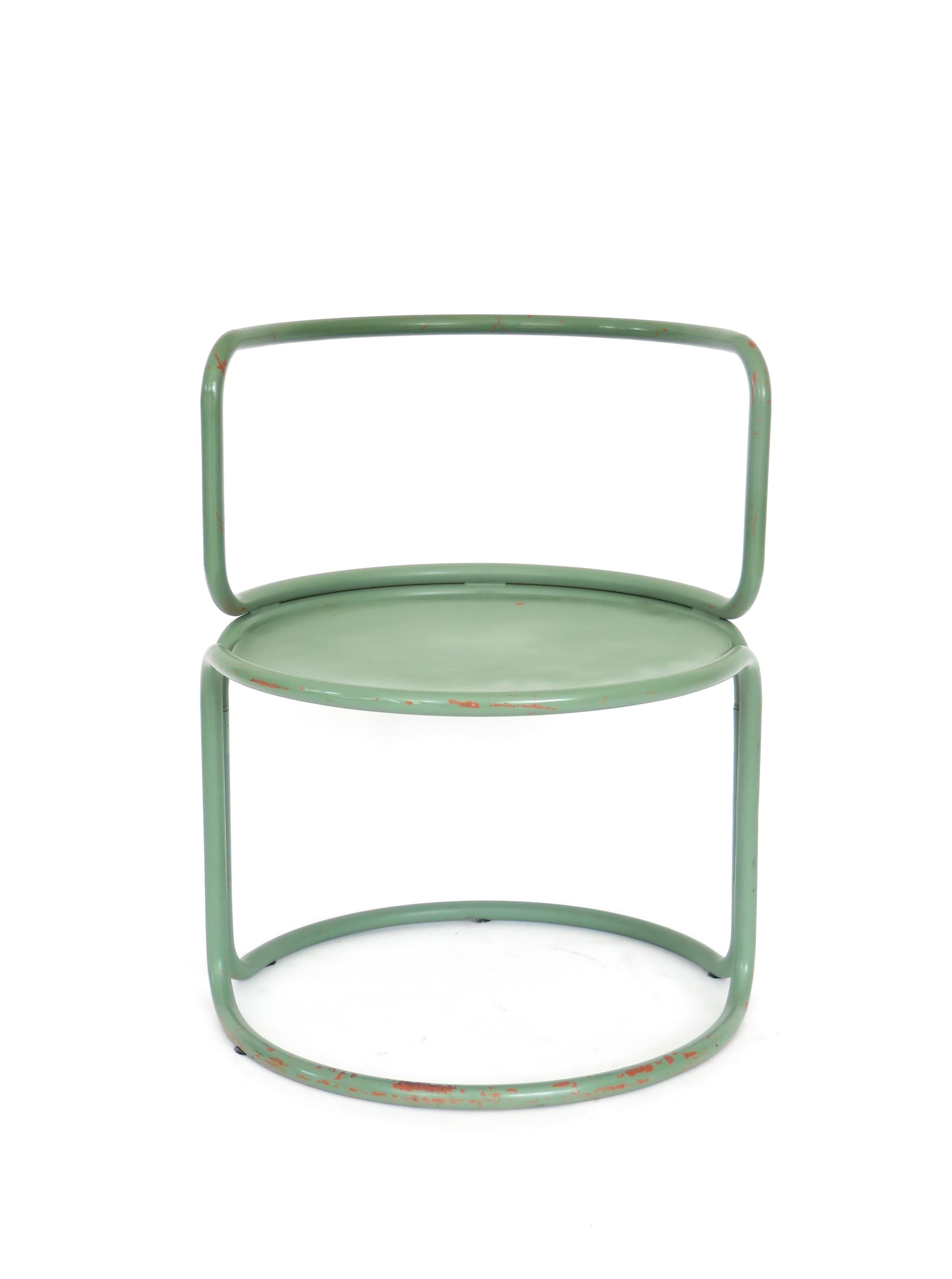 Gae Aulenti Attributed Locus Solus Style Italian Tubular Metal Green Side Chair 1