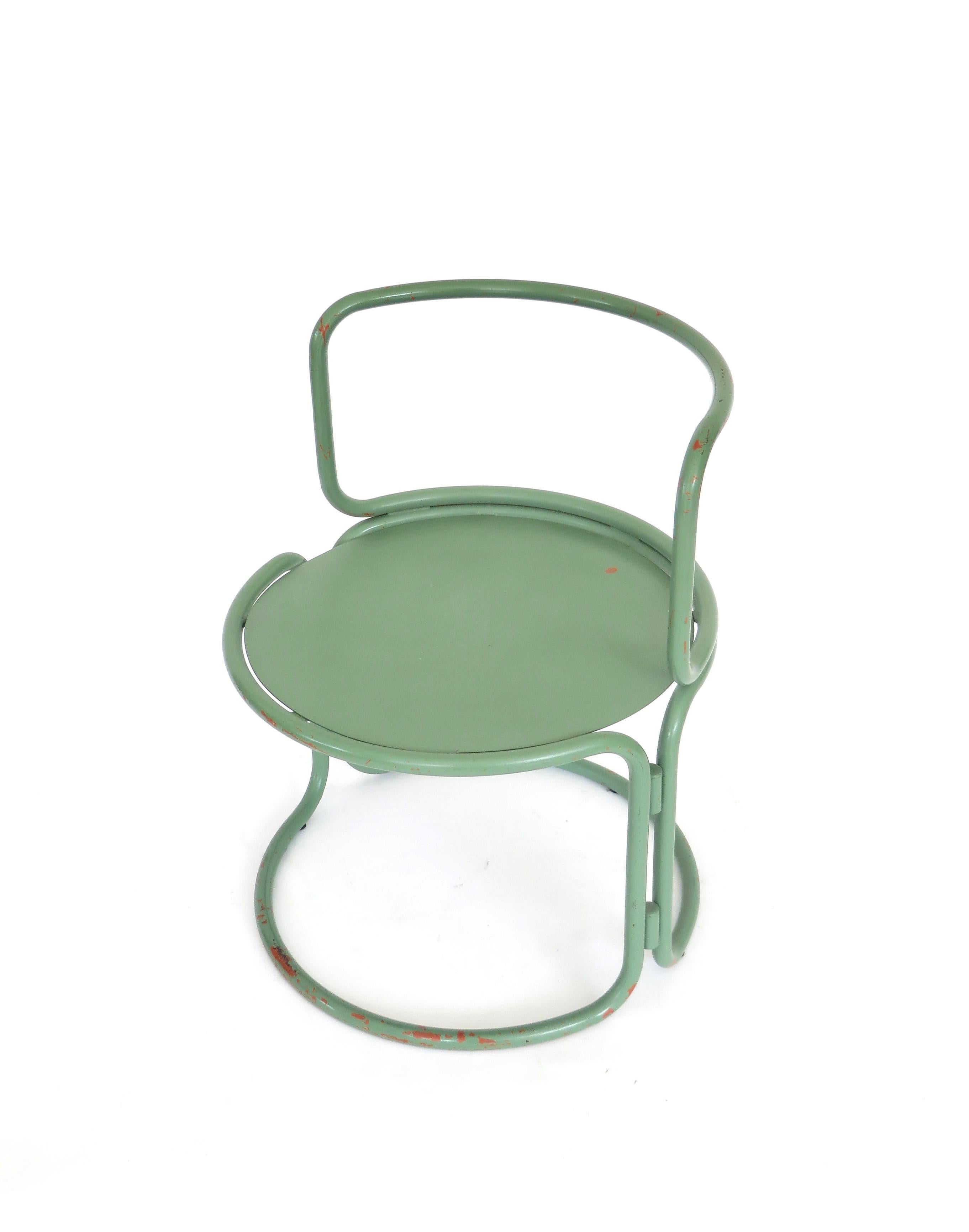 Gae Aulenti Attributed Locus Solus Style Italian Tubular Metal Green Side Chair 2