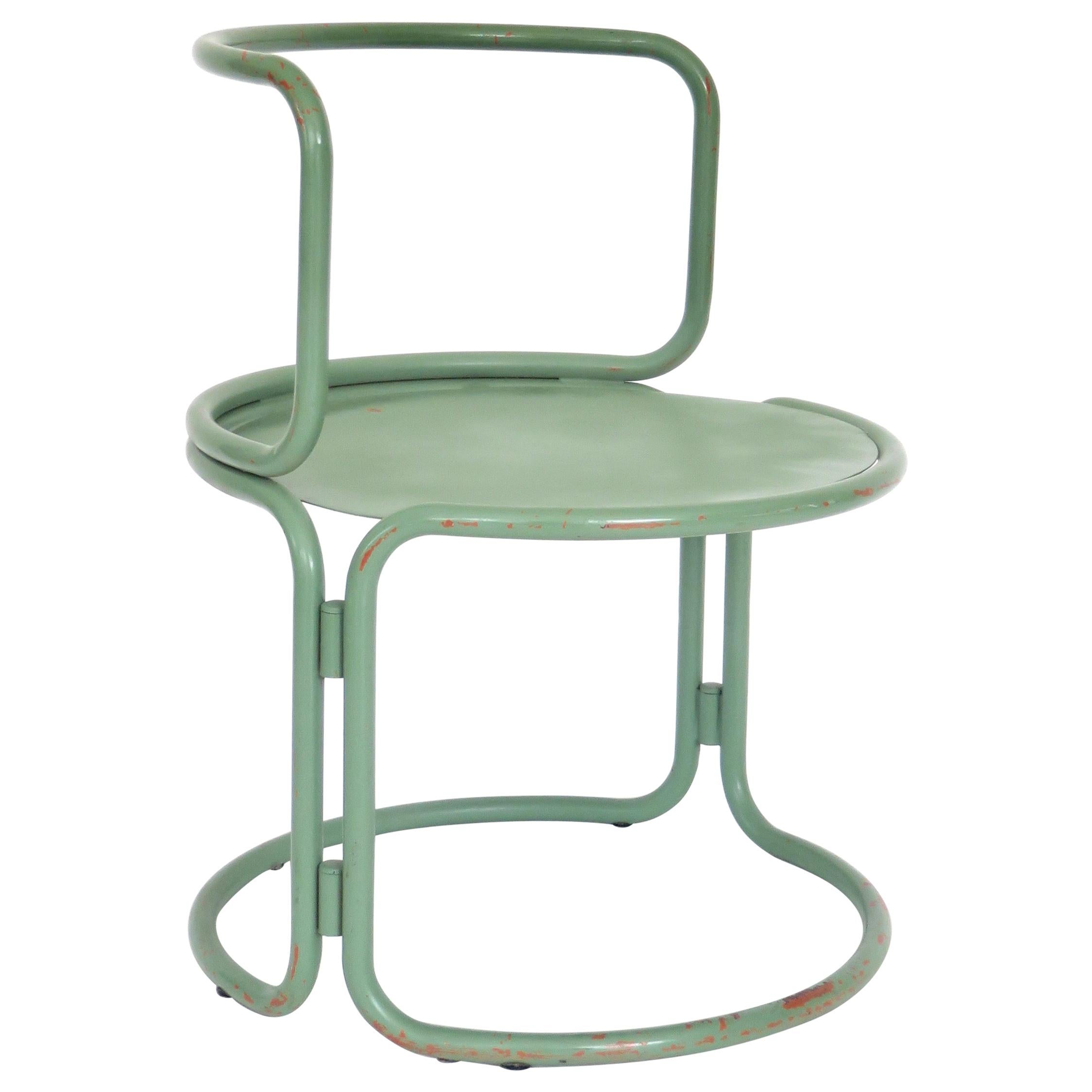 Gae Aulenti Attributed Locus Solus Style Italian Tubular Metal Green Side Chair