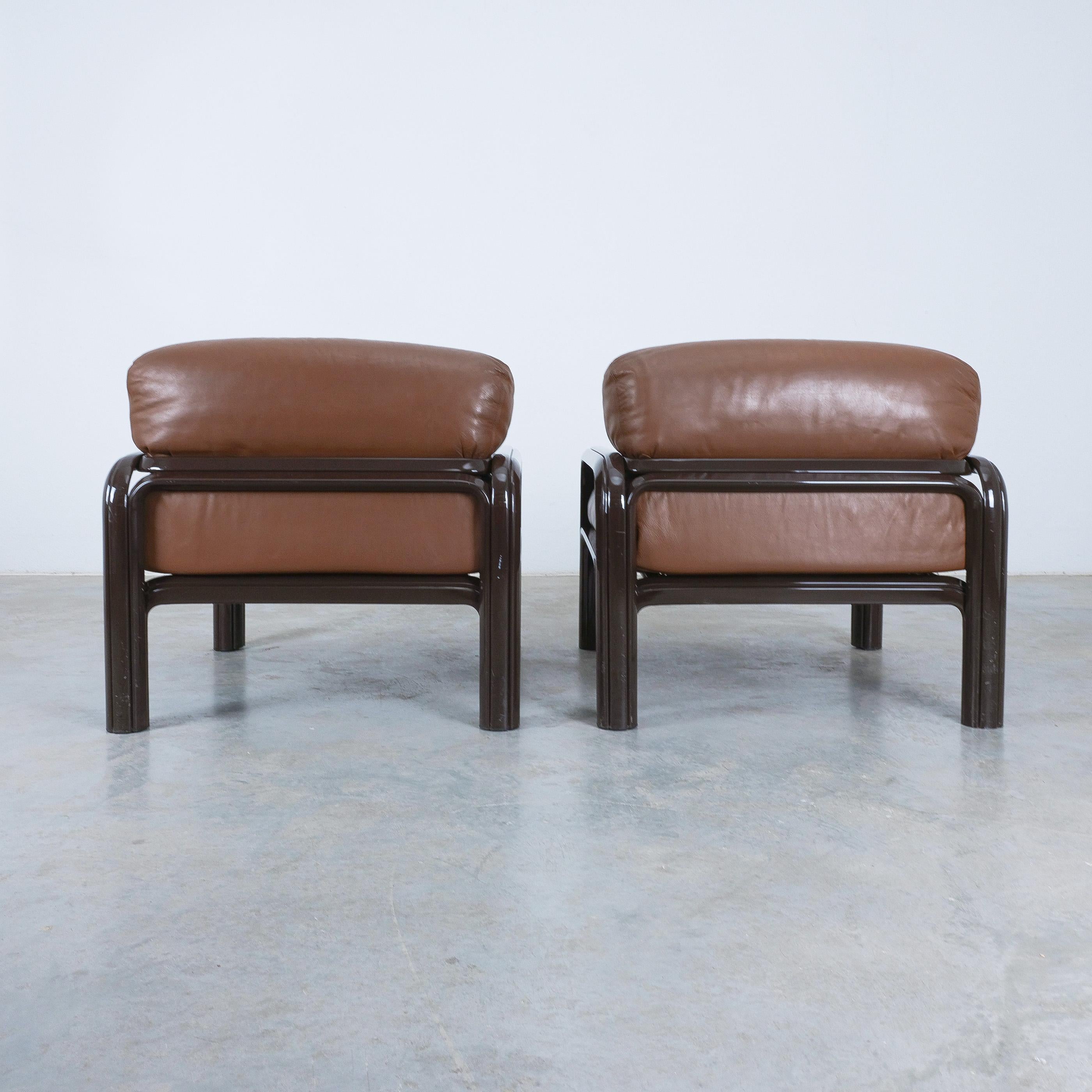 Gae Aulenti Brown Leather Steel Lounge Chairs for Knoll, 1980 4