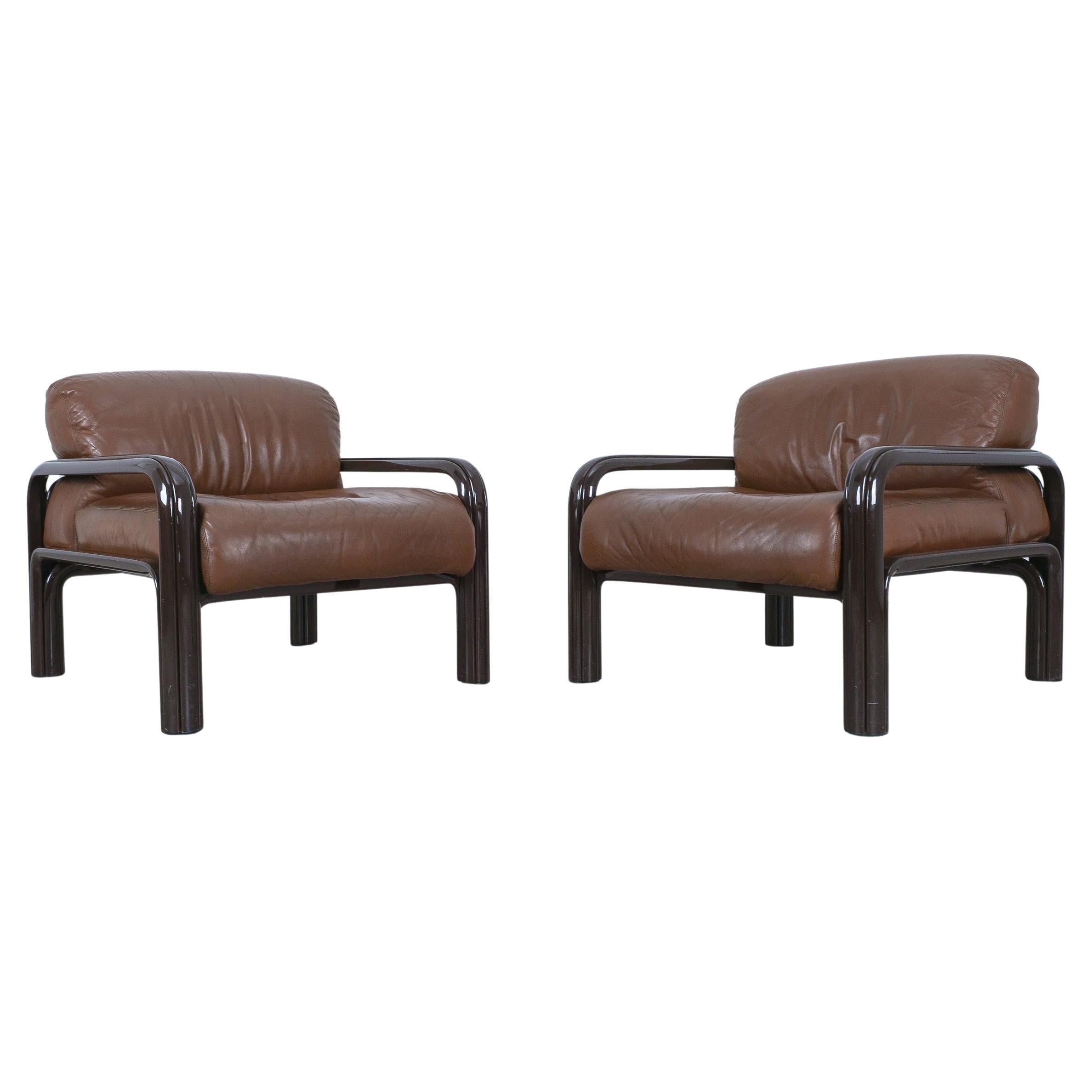 Gae Aulenti Brown Leather Steel Lounge Chairs for Knoll, 1980 6