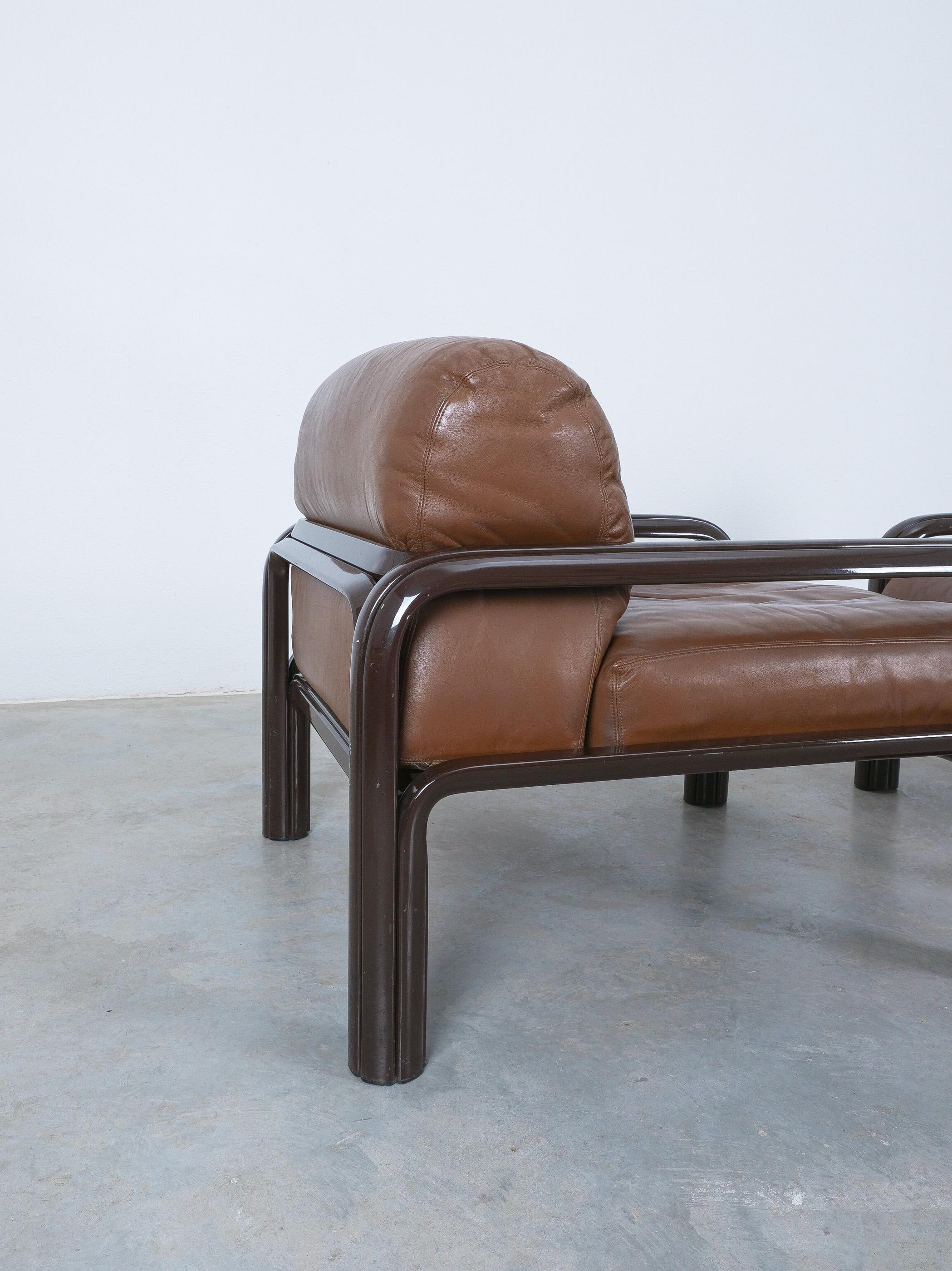 Gae Aulenti Brown Leather Steel Lounge Chairs for Knoll, 1980 1