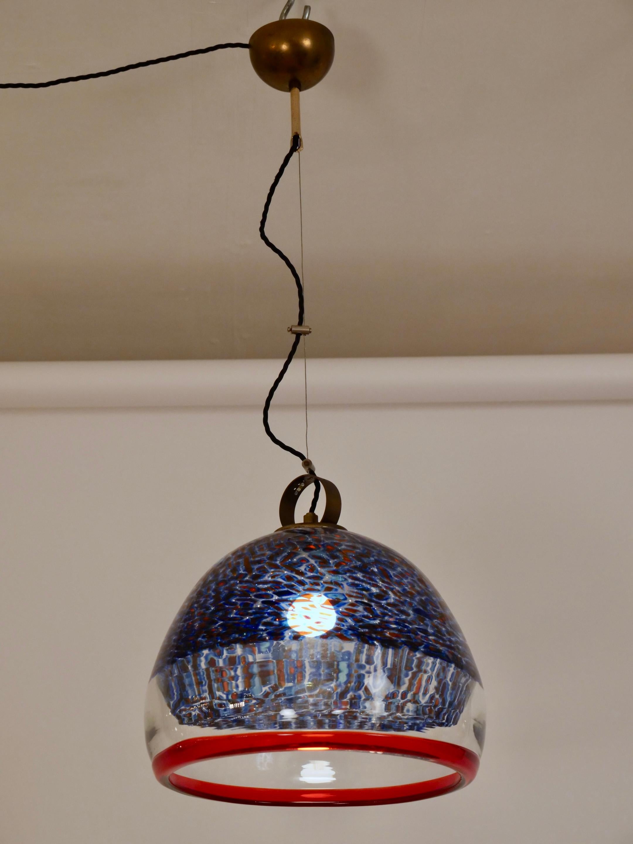 Lovely quality 'Neverrino' pendant by Gae Aulenti for Vistosi. 

Blown murino glass with brass hardware



