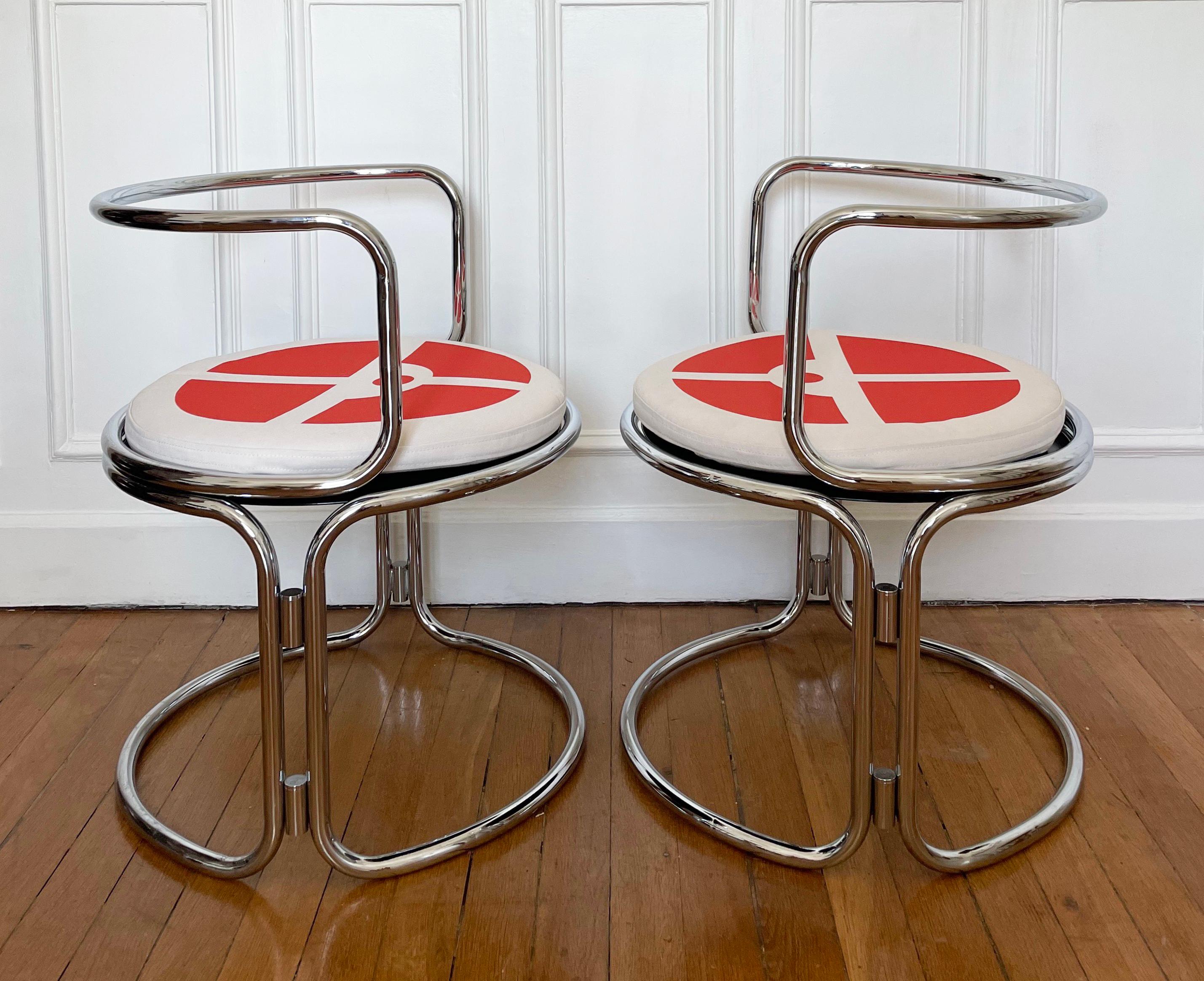 Italian Gae Aulenti, chrome steel armchairs For Sale