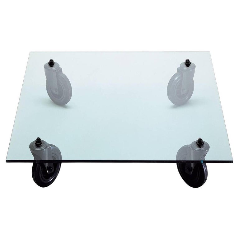 Tavolo Con Ruote Low Table with Glass Top by Gae Aulenti for Fontana Arte  For Sale at 1stDibs