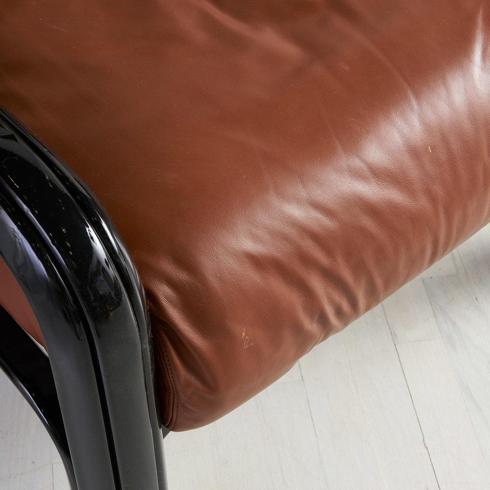 Mid-Century Modern Gae Aulenti for Knoll Cognac Leather Lounge Chairs with Black Frame