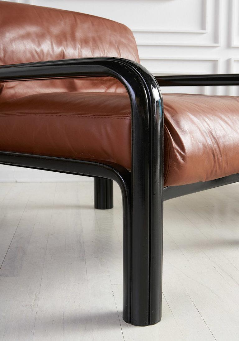 20th Century Gae Aulenti for Knoll Cognac Leather Lounge Chairs with Black Frame