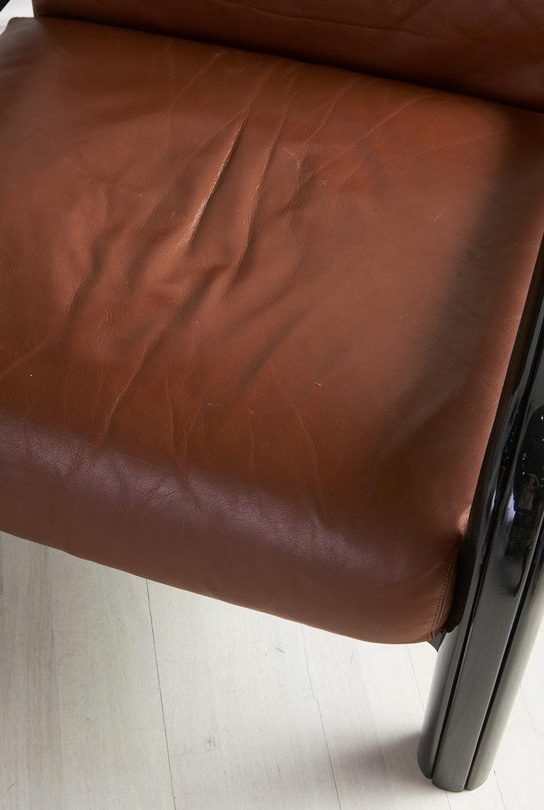 Gae Aulenti for Knoll Cognac Leather Lounge Chairs with Black Frame 1