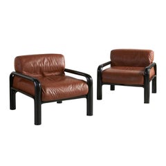 Gae Aulenti for Knoll Cognac Leather Lounge Chairs with Black Frame