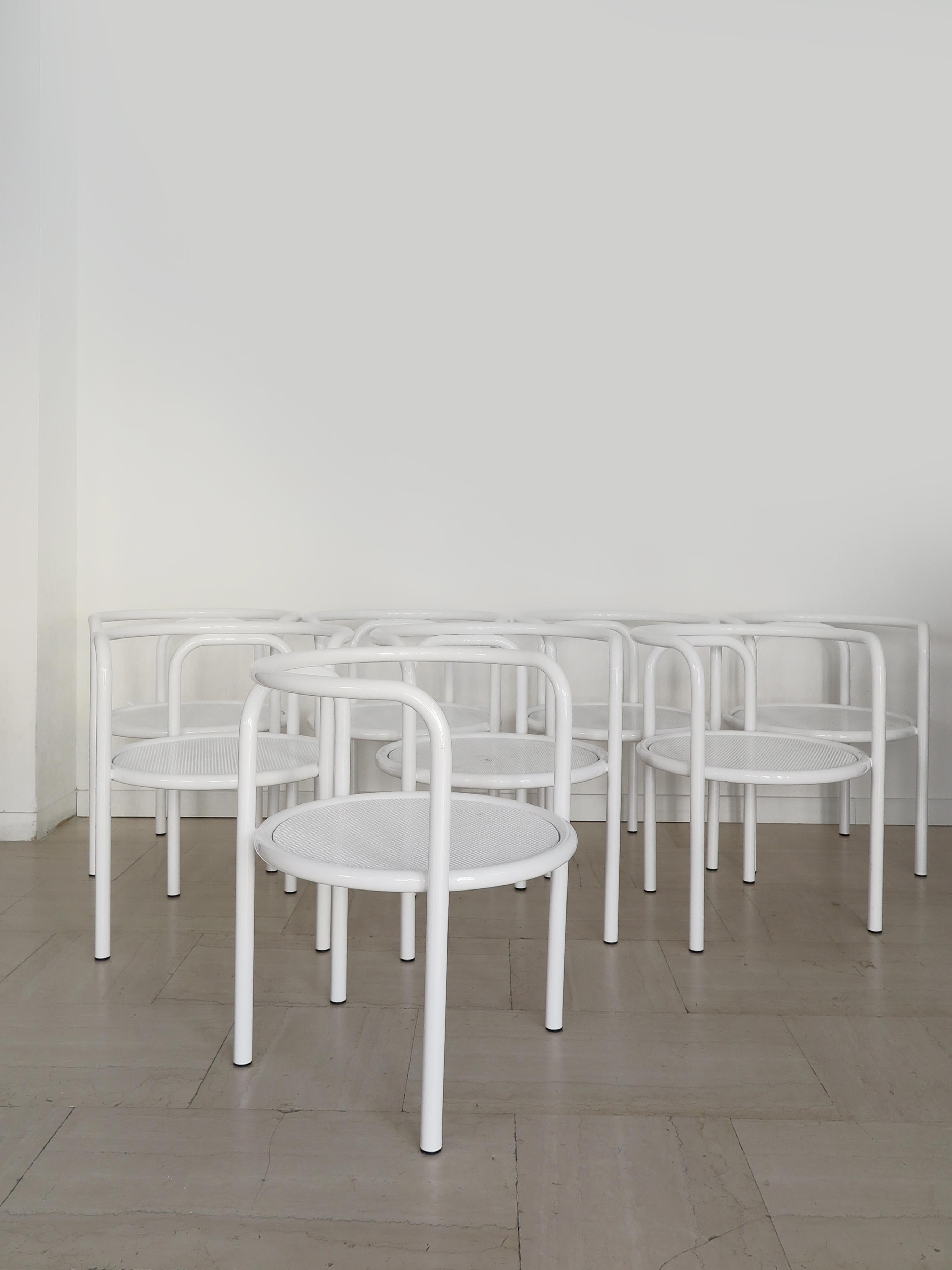 Ensemble de huit chaises de salle à manger ou chaises de jardin italiennes de style moderne du milieu du siècle, modèle 