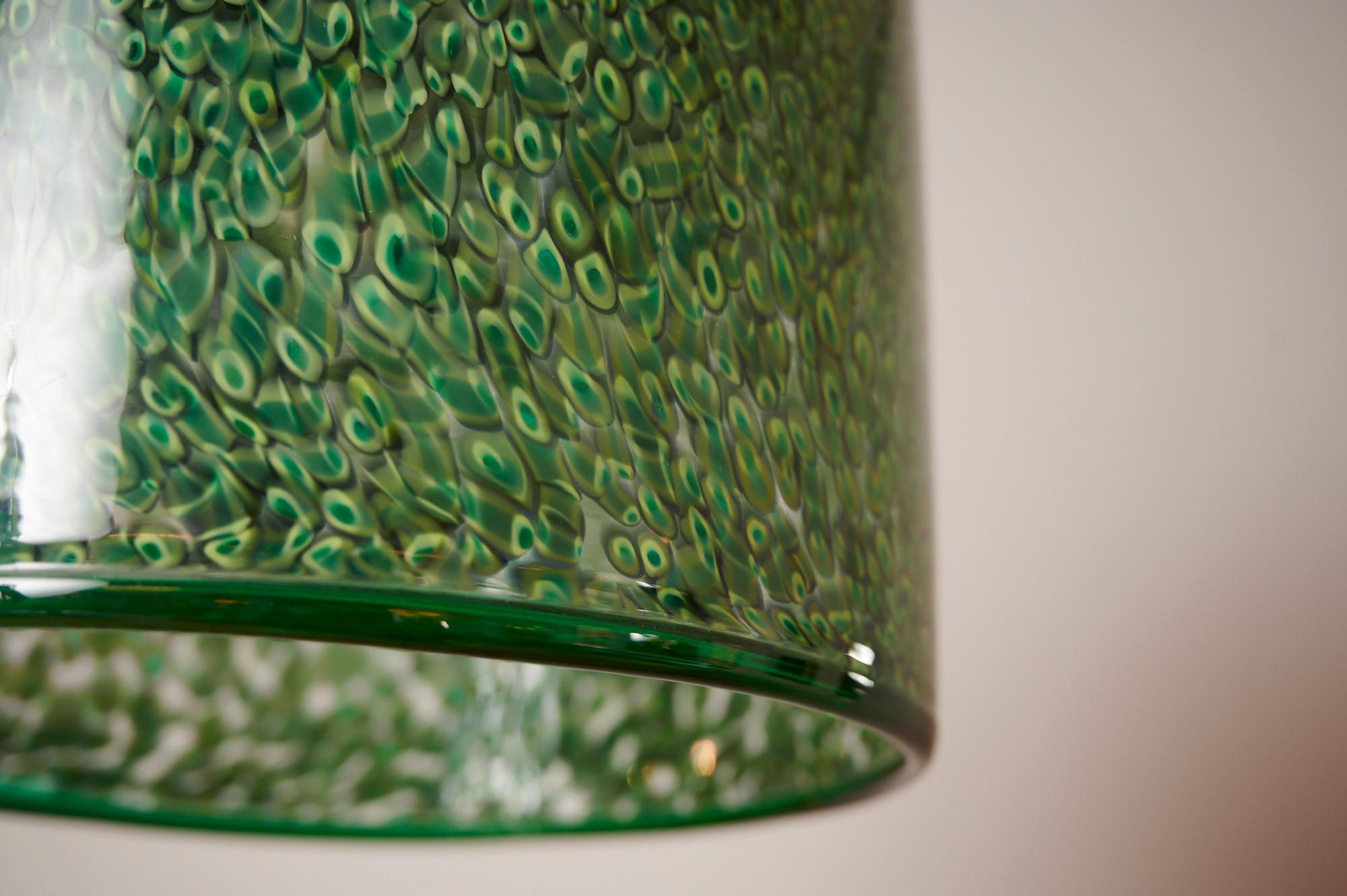 Blown Glass Gae Aulenti for Vistosi, Green Murrine glass pendant