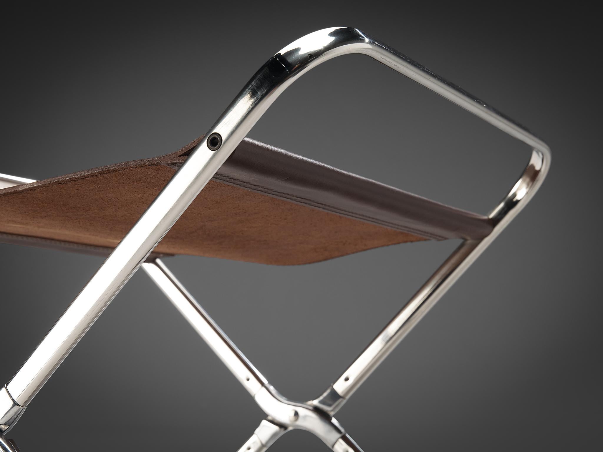 Mid-Century Modern Gae Aulenti for Zanotta 'April' Folding Stools in Stainless Steel and Leather